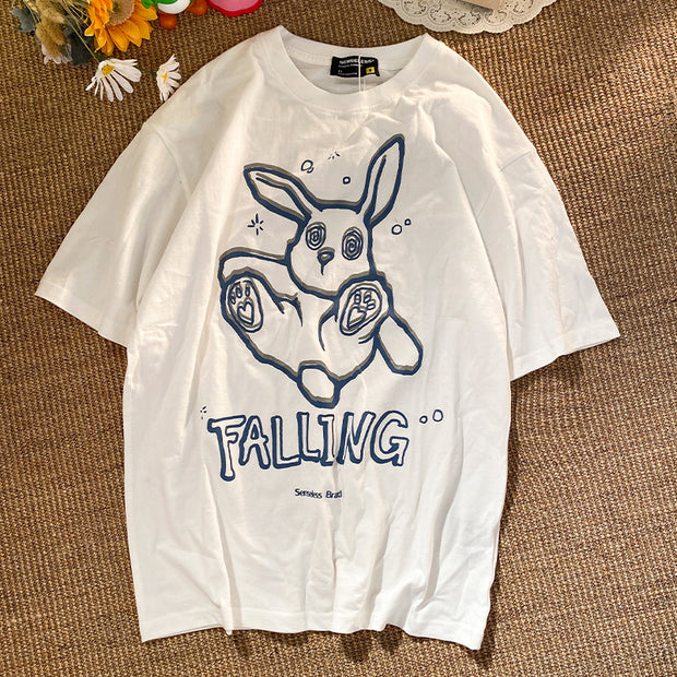 Street style loose rabbit print short-sleeved t-shirt