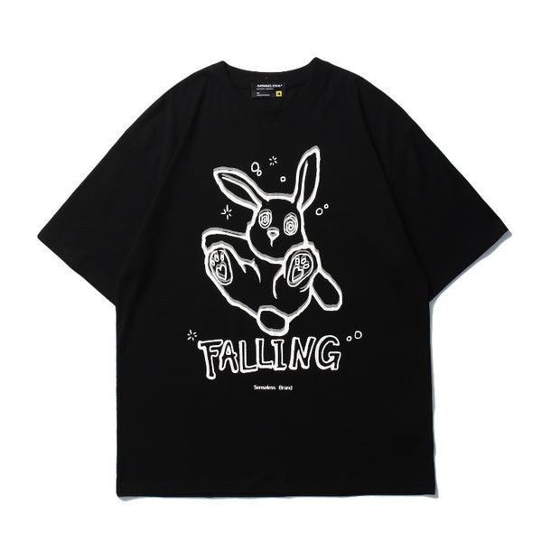 Street style loose rabbit print short-sleeved t-shirt