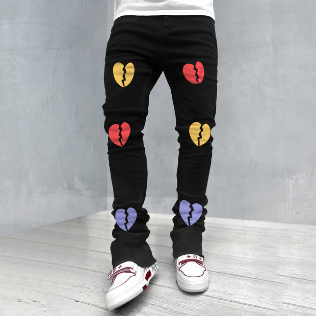Hip Hop Personalized Colorful Heart Print Jeans