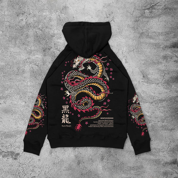 Casual sakura oriental dragon japanese long sleeve hoodie