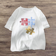 Personalized puzzle print short-sleeved T-shirt