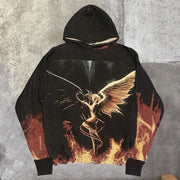 Personalized retro flame angel print hoodie