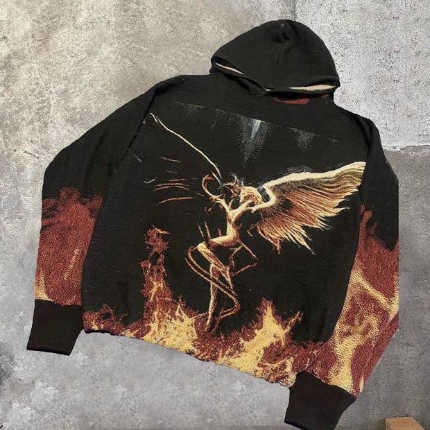 Personalized retro flame angel print hoodie