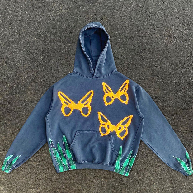 Individual trend butterfly print hooded pullover