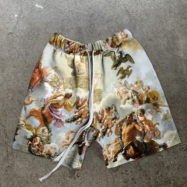 Personalized retro celestial print casual shorts men