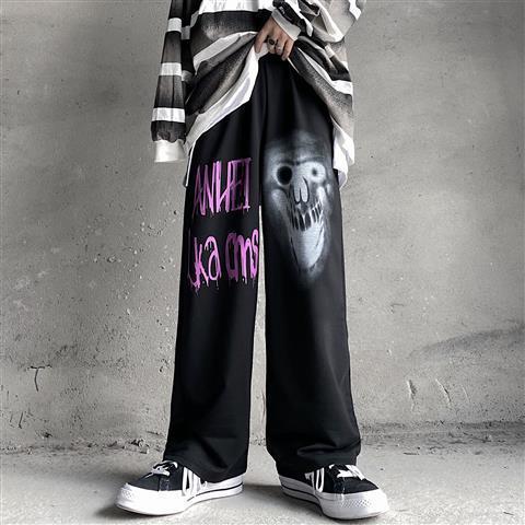 Trendy brand personality graffiti print straight loose wide-leg pants