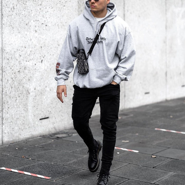 Street style printed hooded loose sweatshirt