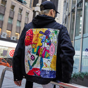 Abstract art pattern denim jacket