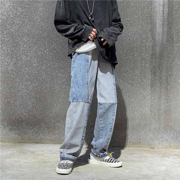 Stitched jeans men's design sense straight-leg trousers