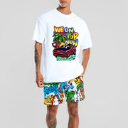 Casual short-sleeved shorts printed suit