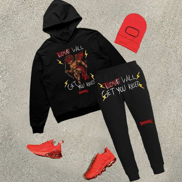 Casual sports print hoodie set