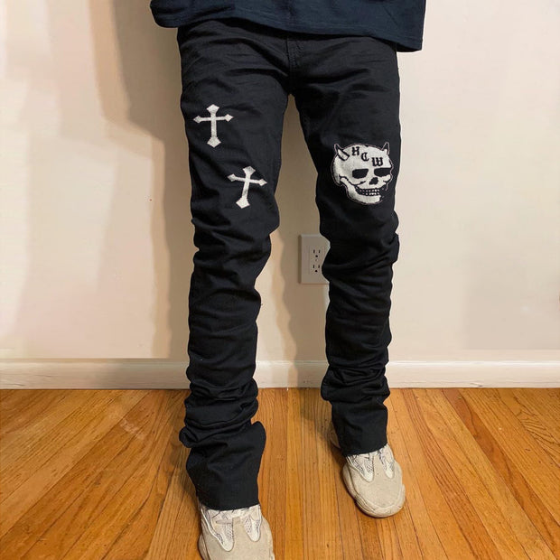Retro Skull Print Hip Hop Street Trousers Jeans