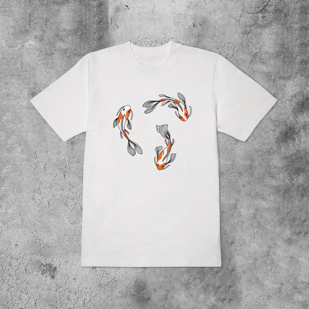 Goldfish print fashion casual comfortable T-shirt