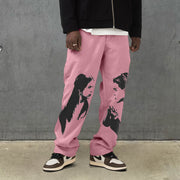 Retro printed hip-hop street corduroy trousers