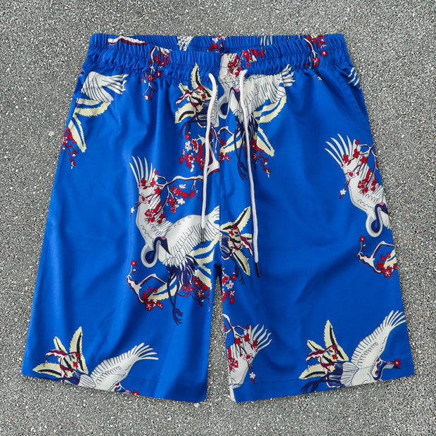Seaside Beach Casual Crane Short Sleeve Shorts Suit