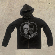 Personalized fashion skull print zipper hoodie