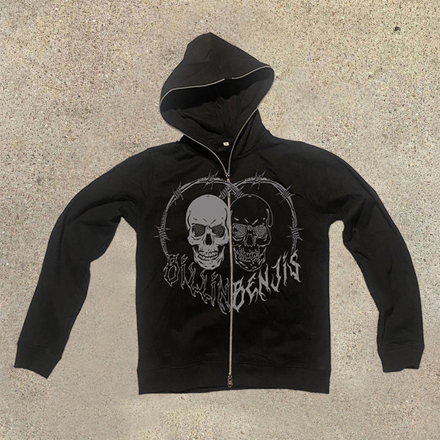 Personalized fashion skull print zipper hoodie