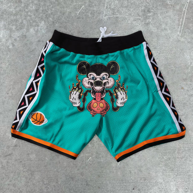 Retro Spoof Pattern Casual Contrast Basketball Shorts