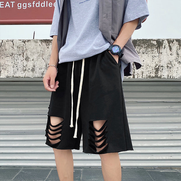 Street trend personality ripped shorts and sweatpants