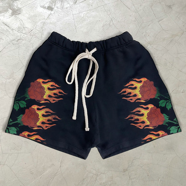 Personalized rose print casual shorts