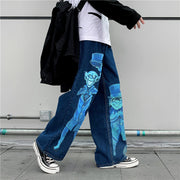 Spoof print casual street style denim trousers