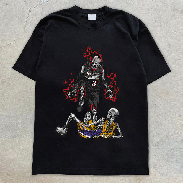 Street style sports skull print T-shirt