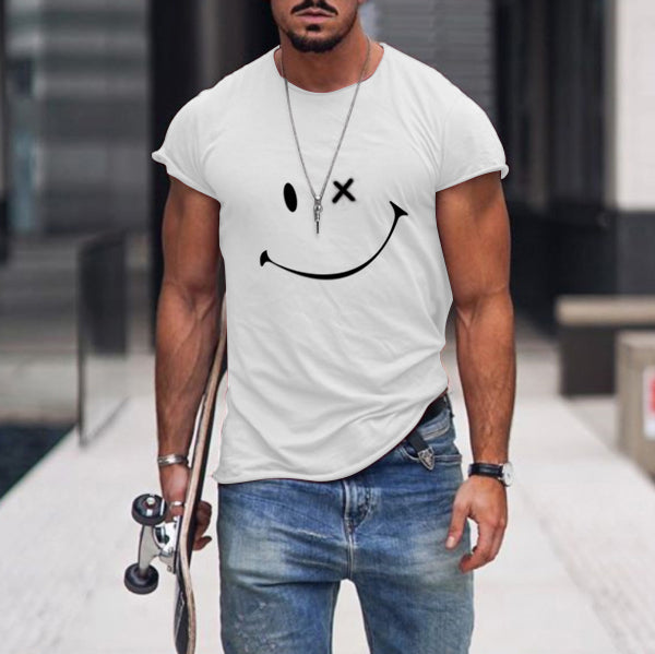 Round neck printed smiley casual summer short-sleeved men's shirt