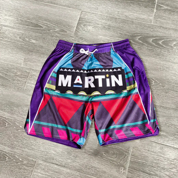 Purple casual sports print shorts