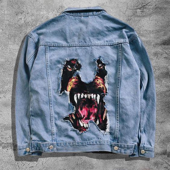 Casual style crazy dog denim jacket