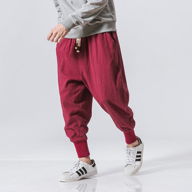 Cotton and linen solid color closed cotton and linen pants trousers