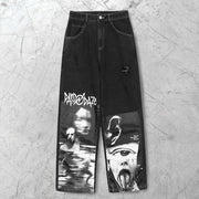 Dark vintage abstract denim trousers