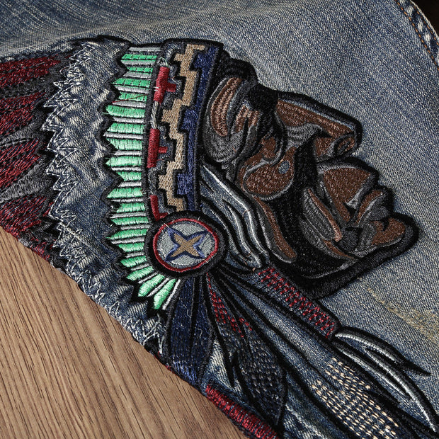 Shredded embroidered indian jeans