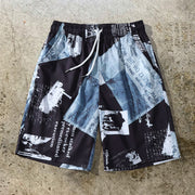 Pictorial print shorts men and women couples retro loose sports seaside vacation beach pants