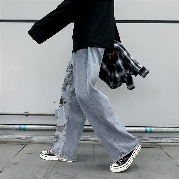 Street fashion print casual loose jeans