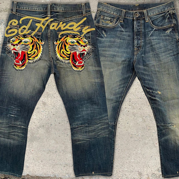 Casual vintage western denim tiger jeans
