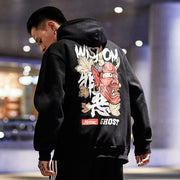 Trendy hooded long-sleeved men's and women's loose Japanese hip-hop tide brand plus velvet sweatshirt