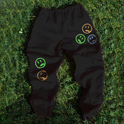 Street style casual loose smiley print sports trousers