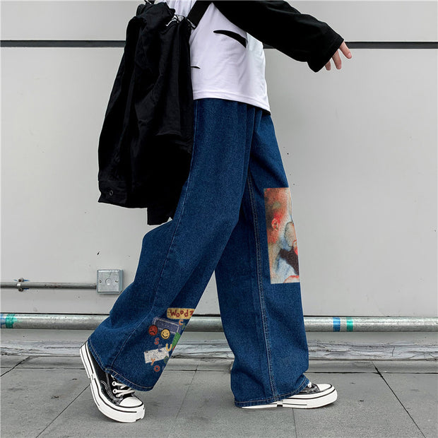 Street hip-hop graffiti print casual trousers jeans