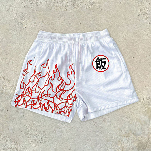Stylish Flame Print Mesh Shorts