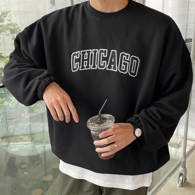Casual Chicago Print Long Sleeve Crewneck Sweatshirt