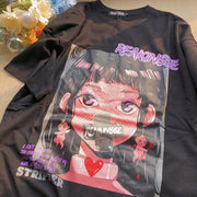 Street style cute anime print loose T-shirt