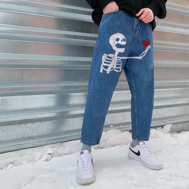 Fashion skull print hip-hop loose-fit jeans