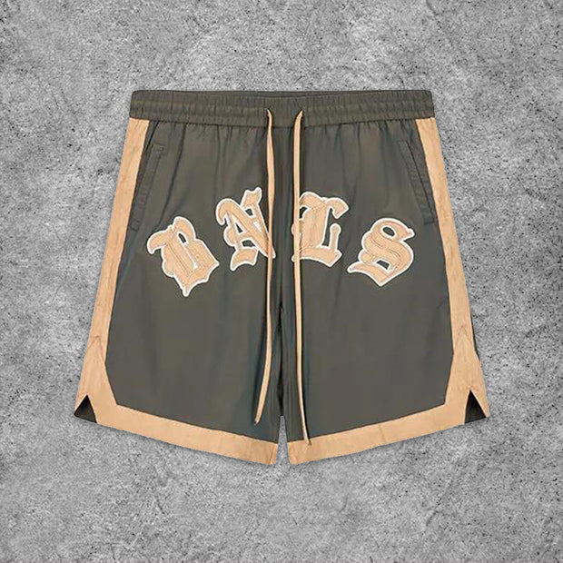 Casual Lettering Colorblock Basketball Shorts