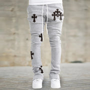 Personality trendy cross print slim fit flared pants