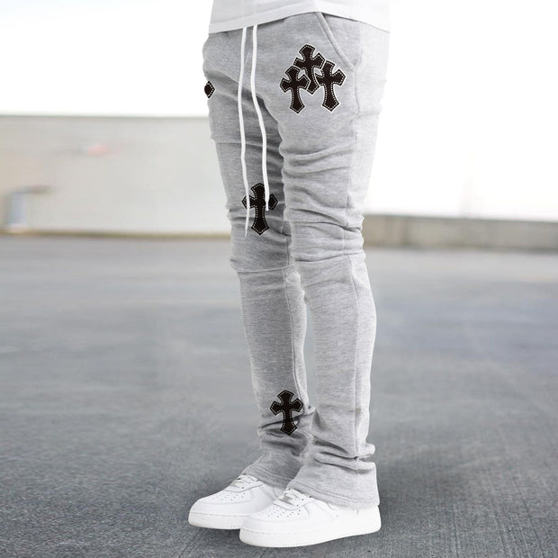 Personality trendy cross print slim fit flared pants