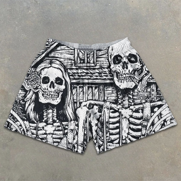 Skull all over graphic print elastic shorts