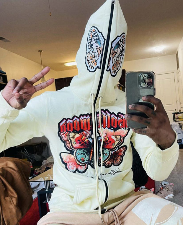 Personalized street style butterfly print zipper hoodie