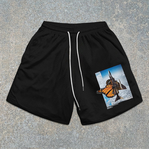Butterfly Graphic Mesh Shorts