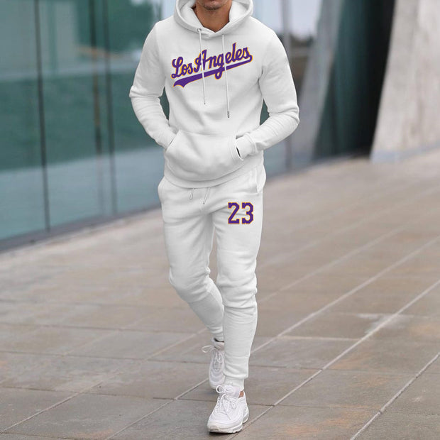 Casual Los Angeles Print Hoodie And Pants Two Piece Set