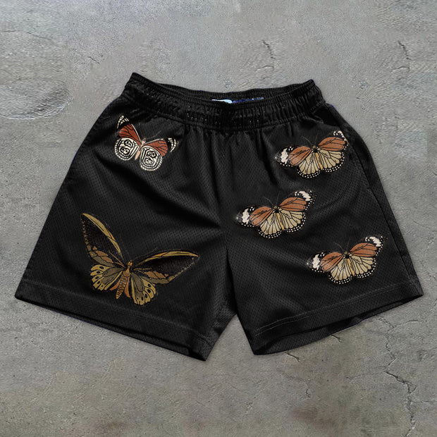 Casual Retro Fashion Butterfly Street Mesh Shorts